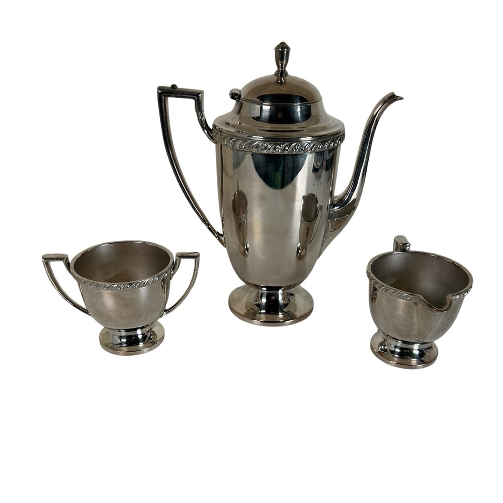 Maywood Rogers Silver Plated Tea Set Tea Pot #7501 Creamer #7504 Sugar 7503